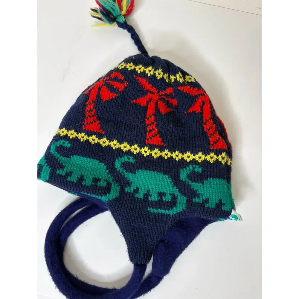 VTG Turtle Fur Kids Dinosaurs Poppy Gall Beanie Ski Hat Wool Knit Fleece Lining